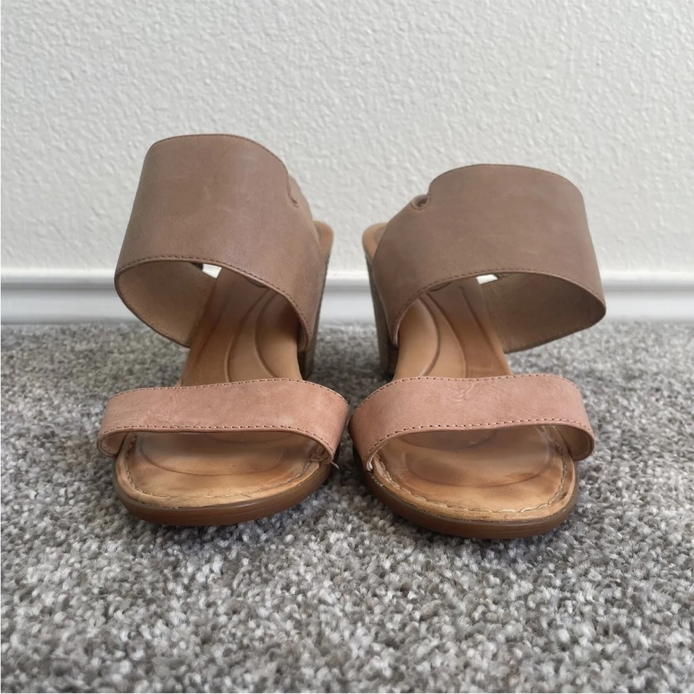 born heeled sandals womens size 10 M brown leather shoes open toe comfort heels - Picture 2 of 9